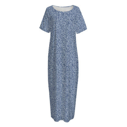 Blue Denim Jeans Pattern Print Short Sleeve Long Nightdress