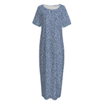 Blue Denim Jeans Pattern Print Short Sleeve Long Nightdress