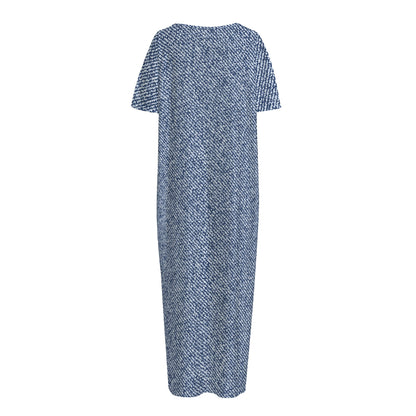 Blue Denim Jeans Pattern Print Short Sleeve Long Nightdress