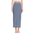 Blue Denim Jeans Pattern Print Side Slit Maxi Skirt