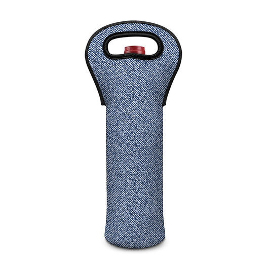 Blue Denim Jeans Pattern Print Single Neoprene Wine Tote