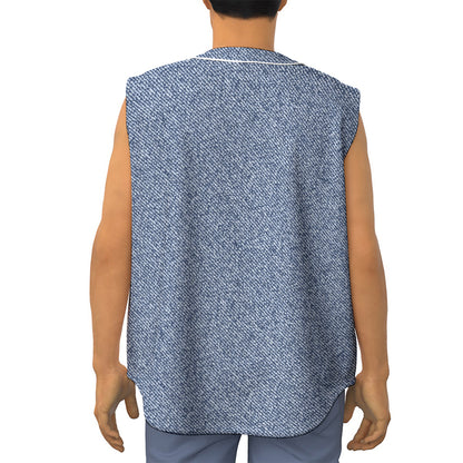 Blue Denim Jeans Pattern Print Sleeveless Baseball Jersey
