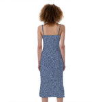 Blue Denim Jeans Pattern Print Slim Fit Midi Cami Dress