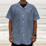 Blue Denim Jeans Pattern Print Textured Short Sleeve Shirt