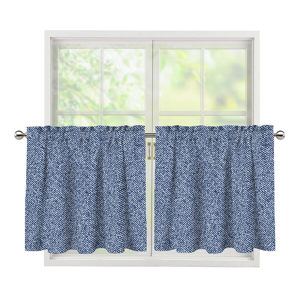 Blue Denim Jeans Pattern Print Tier Curtains