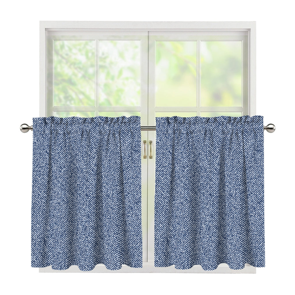 Blue Denim Jeans Pattern Print Tier Curtains