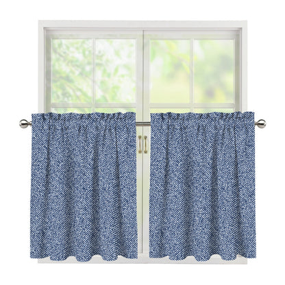 Blue Denim Jeans Pattern Print Tier Curtains