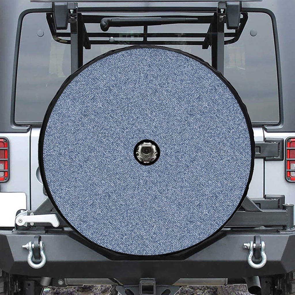 Blue Denim Jeans Pattern Print Tire Cover With Camera Hole