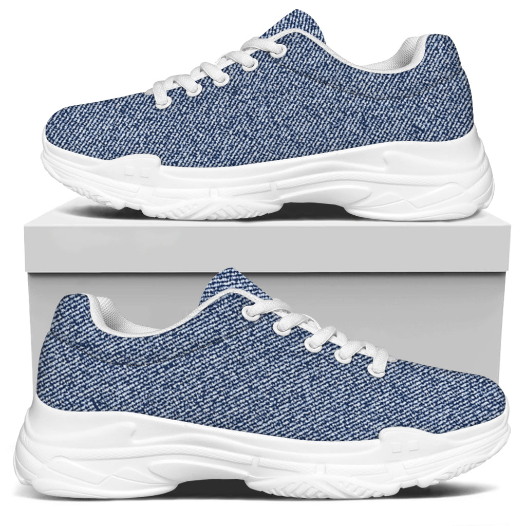 Blue Denim Jeans Pattern Print White Chunky Shoes