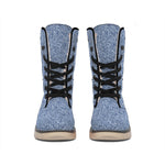 Blue Denim Jeans Pattern Print Winter Boots