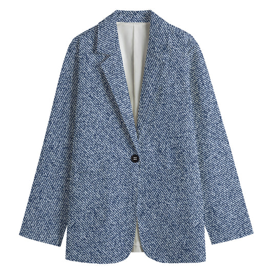 Blue Denim Jeans Pattern Print Women's Blazer