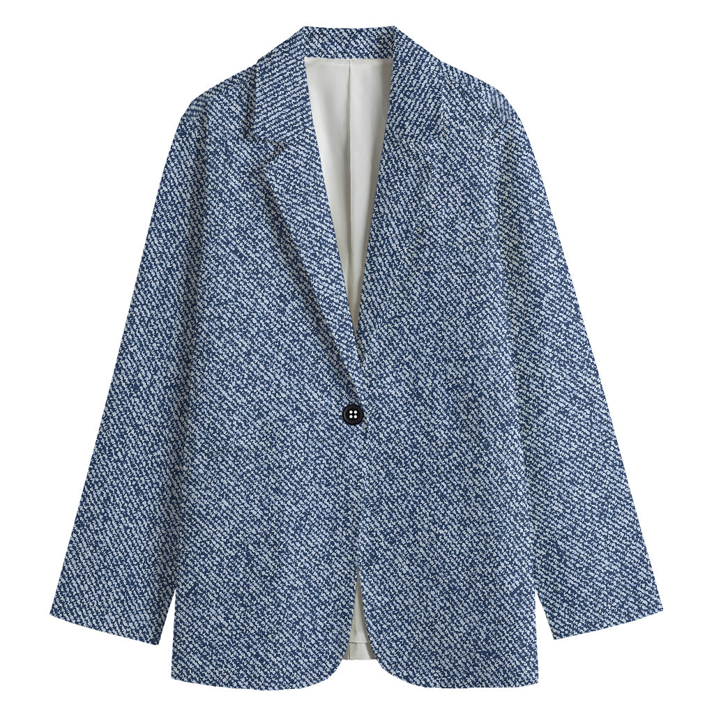 Blue Denim Jeans Pattern Print Women's Cotton Blazer