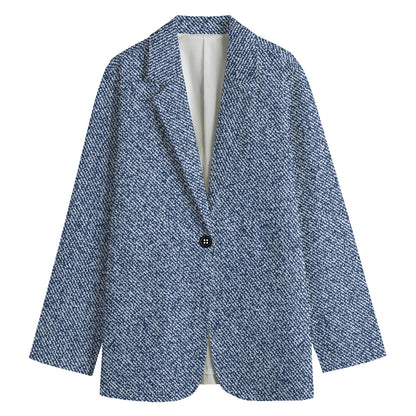 Blue Denim Jeans Pattern Print Women's Cotton Blazer