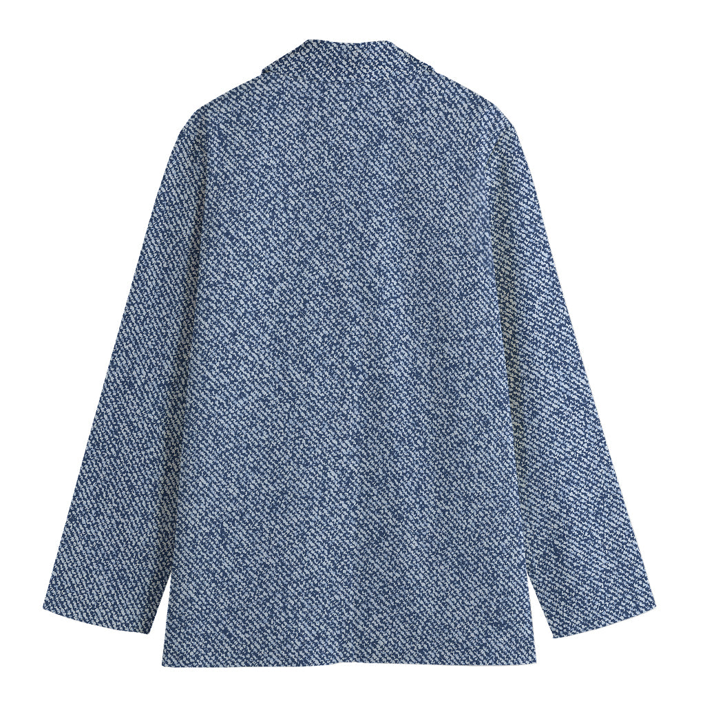 Blue Denim Jeans Pattern Print Women's Cotton Blazer