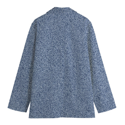 Blue Denim Jeans Pattern Print Women's Cotton Blazer