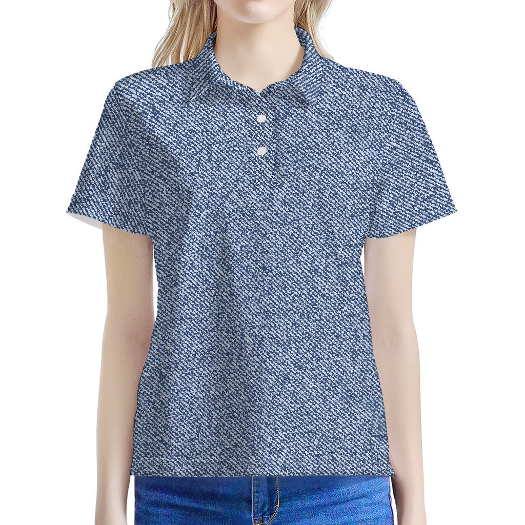 Blue Denim Jeans Pattern Print Women's Polo Shirt