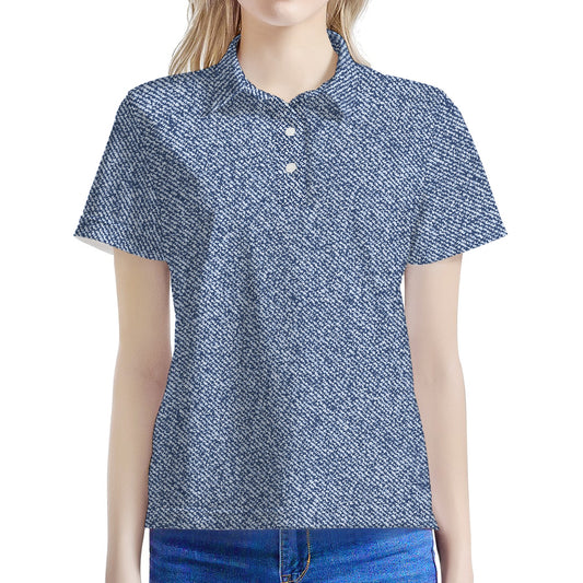 Blue Denim Jeans Pattern Print Women's Polo Shirt