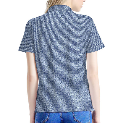 Blue Denim Jeans Pattern Print Women's Polo Shirt