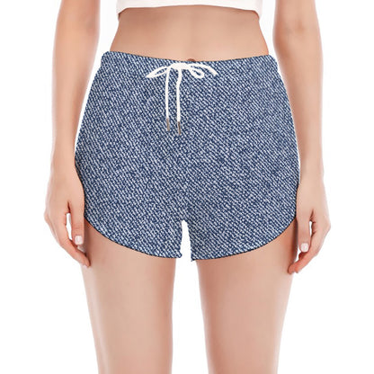 Blue Denim Jeans Pattern Print Women's Split Running Shorts