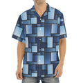 Blue Denim Patchwork Pattern Print Aloha Shirt