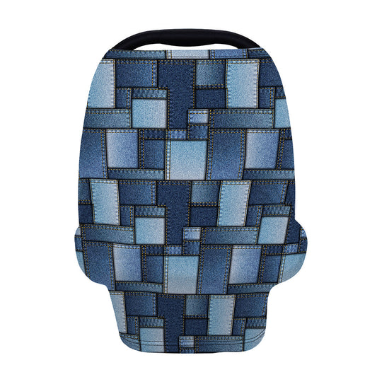 Blue Denim Patchwork Pattern Print Baby Seat Cover
