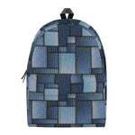 Blue Denim Patchwork Pattern Print Backpack