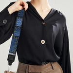Blue Denim Patchwork Pattern Print Bag Strap
