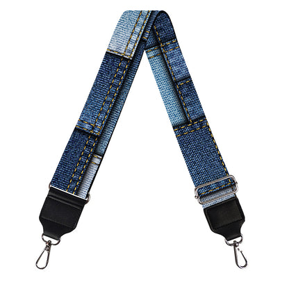 Blue Denim Patchwork Pattern Print Bag Strap