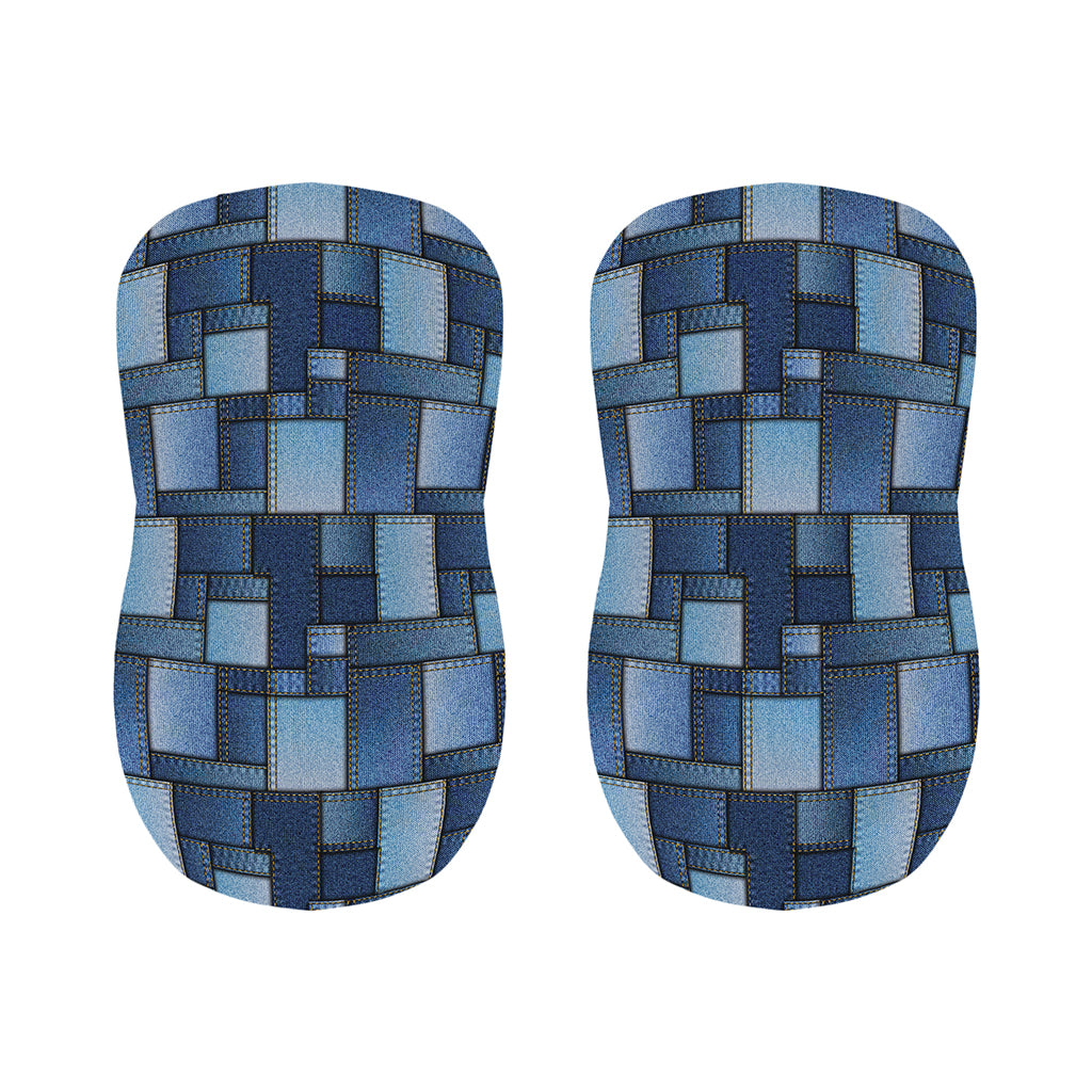 Blue Denim Patchwork Pattern Print Bar Stool Covers