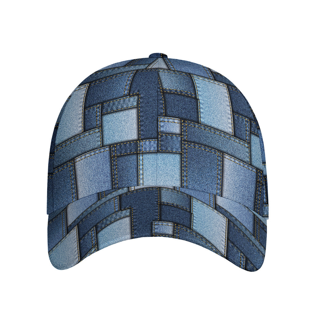 Blue Denim Patchwork Pattern Print Baseball Cap