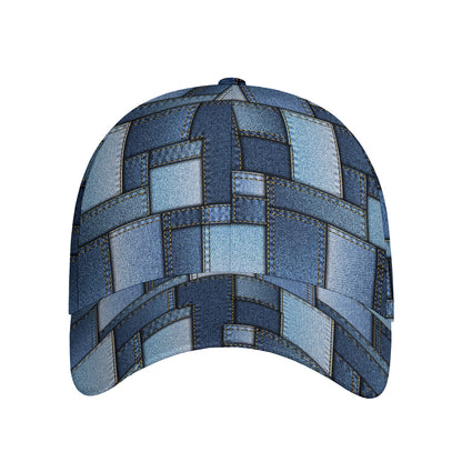 Blue Denim Patchwork Pattern Print Baseball Cap
