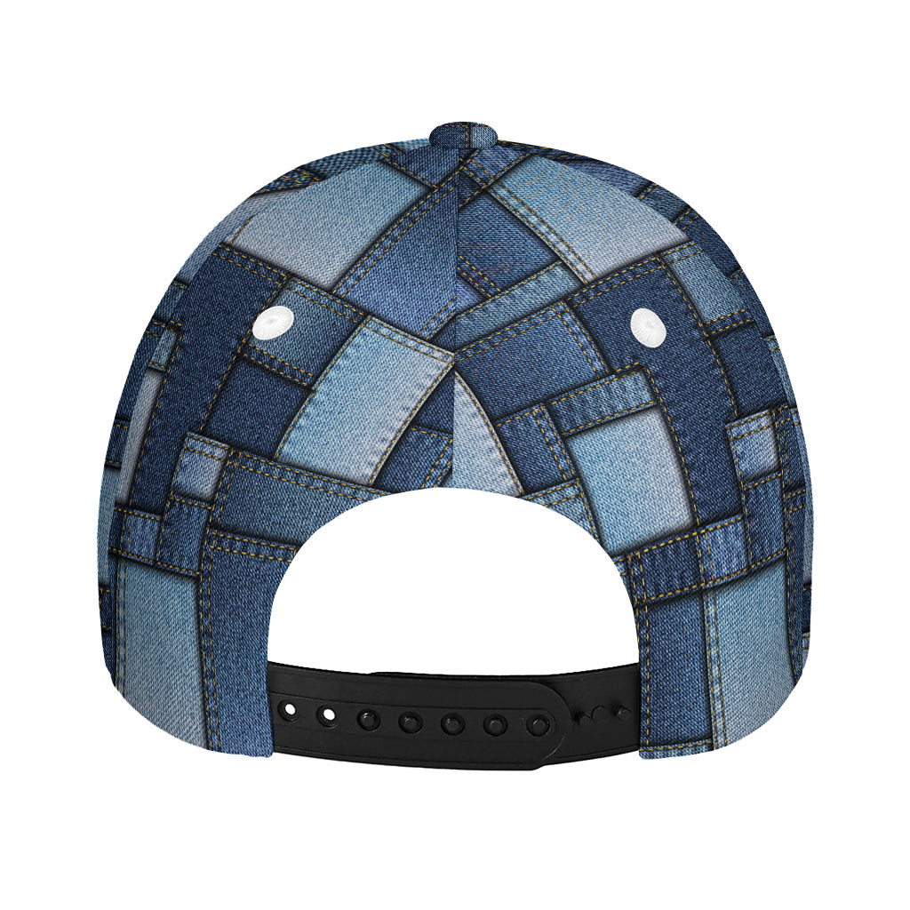 Blue Denim Patchwork Pattern Print Baseball Cap