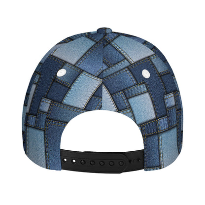 Blue Denim Patchwork Pattern Print Baseball Cap