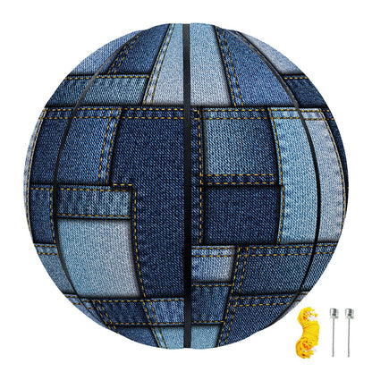 Blue Denim Patchwork Pattern Print Basketball