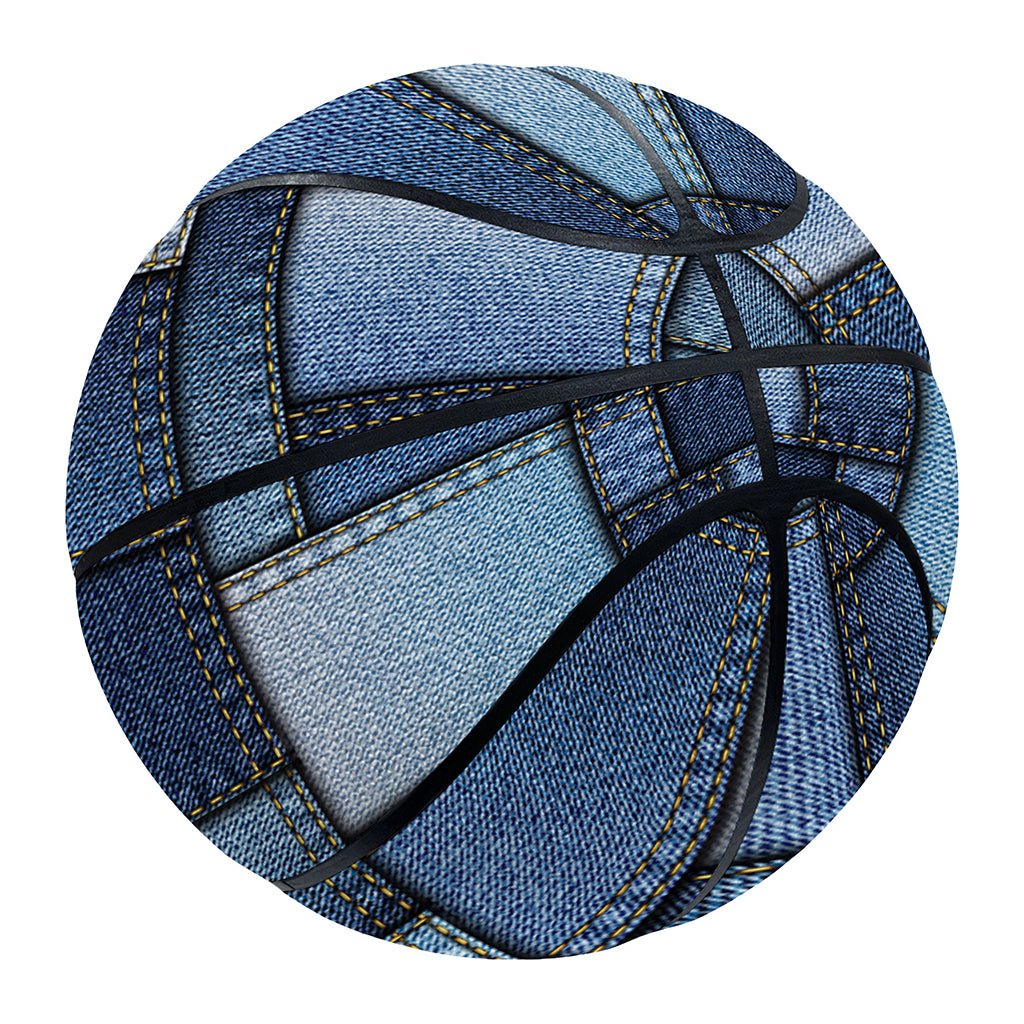 Blue Denim Patchwork Pattern Print Basketball