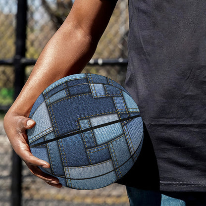 Blue Denim Patchwork Pattern Print Basketball