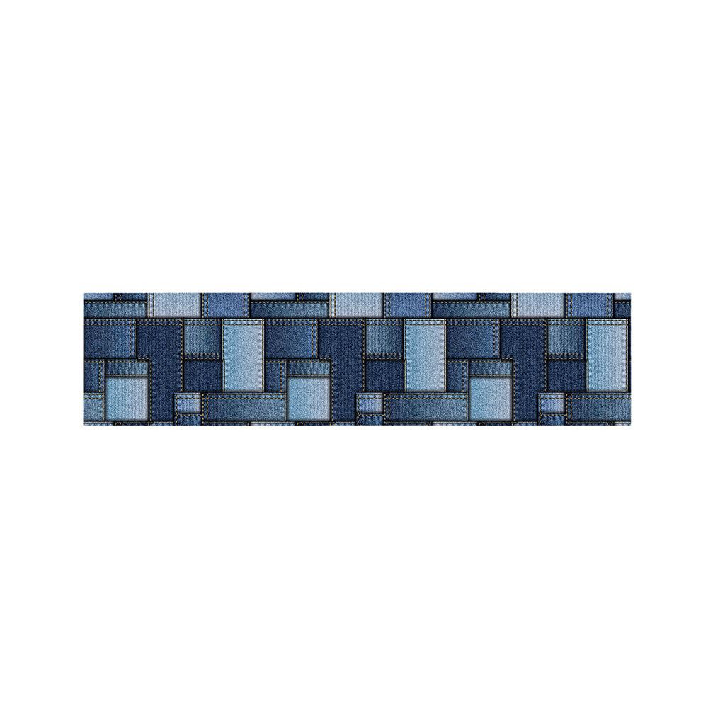 Blue Denim Patchwork Pattern Print Bed Runner