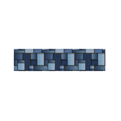 Blue Denim Patchwork Pattern Print Bed Runner