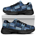 Blue Denim Patchwork Pattern Print Black Chunky Shoes