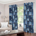 Blue Denim Patchwork Pattern Print Blackout Grommet Curtains