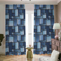 Blue Denim Patchwork Pattern Print Dimout Pencil Pleat Curtains
