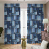 Blue Denim Patchwork Pattern Print Blackout Pencil Pleat Curtains