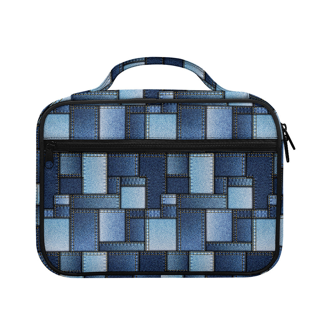 Blue Denim Patchwork Pattern Print Briefcase Bible Bag