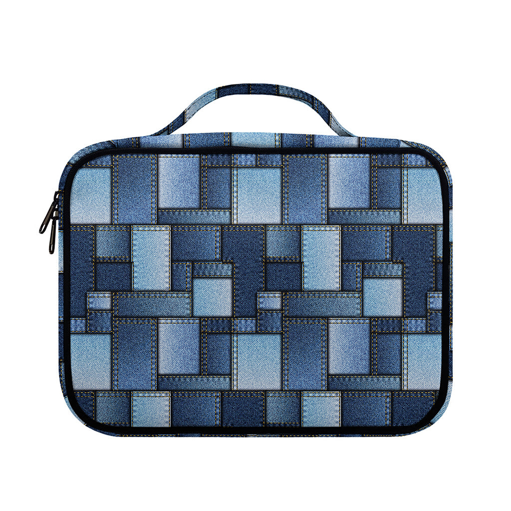 Blue Denim Patchwork Pattern Print Briefcase Bible Bag