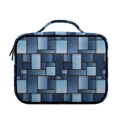 Blue Denim Patchwork Pattern Print Briefcase Bible Bag