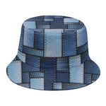Blue Denim Patchwork Pattern Print Bucket Hat