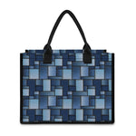 Blue Denim Patchwork Pattern Print Canvas Tote Bag