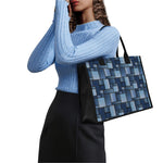 Blue Denim Patchwork Pattern Print Canvas Tote Bag
