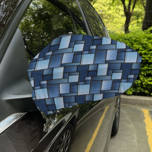 Blue Denim Patchwork Pattern Print Car Side Mirror Covers