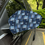 Blue Denim Patchwork Pattern Print Car Side Mirror Covers